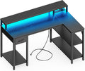 SUPERJARE 47 inch L Shaped Gaming Desk with LED Lights & Power Outlets, Reversible Computer Desk with Shelves & Monitor Stand, Corner Desk with Drawer, for Home & Office, Black
