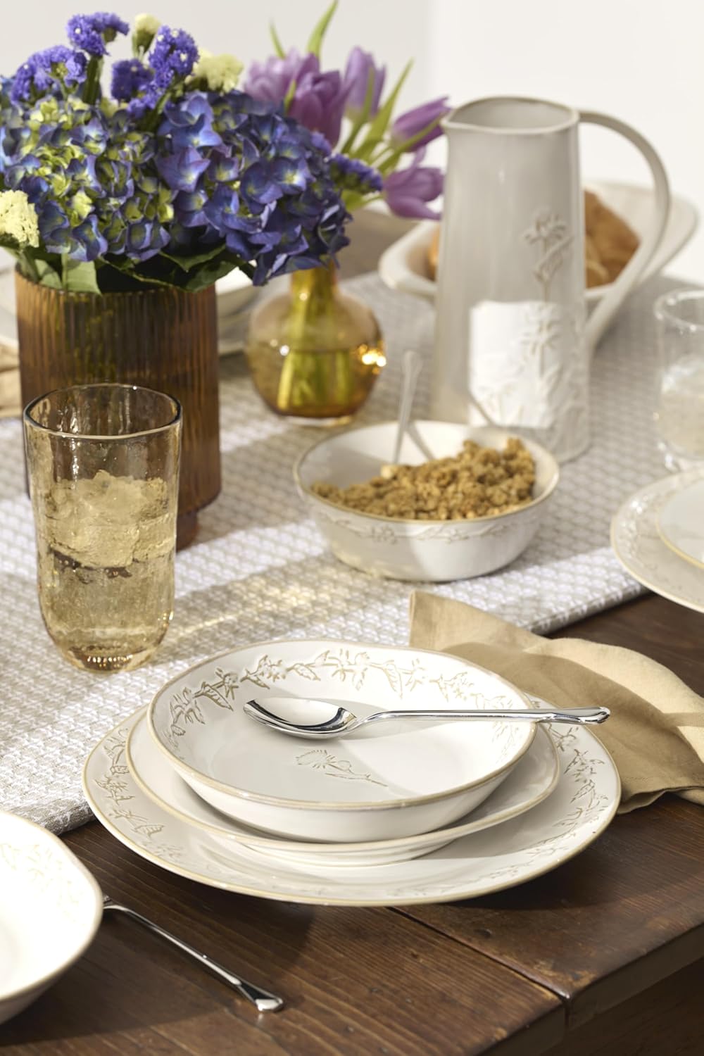 Lenox Dinnerware Set, Homespun 16-Piece Set, Service For 4, Stoneware Material, Dishwasher & Microwave Safe, Home And Kitchen, Dishes, Kitchen And Dining, Plates And Bowls Sets (White, 16 Pieces)