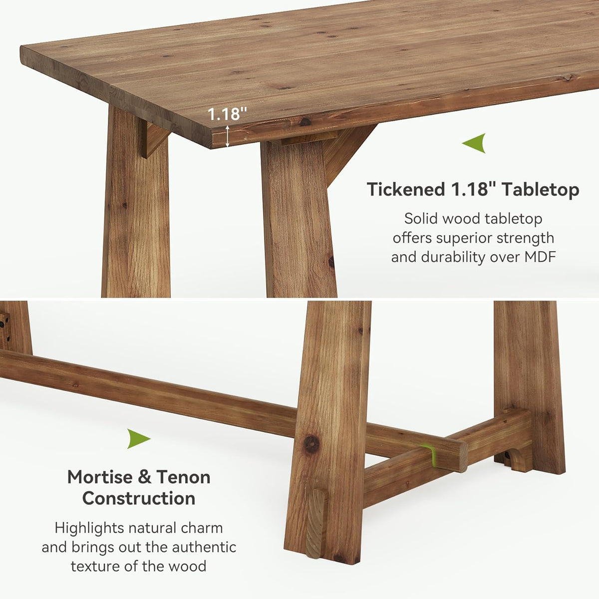 LITTLE TREE Solid Wood Dining Table for 6, 63-Inch Rustic Dining Room Tables, Wood Rectangular Kitchen Dinner Table for 4, Farmhouse Brown