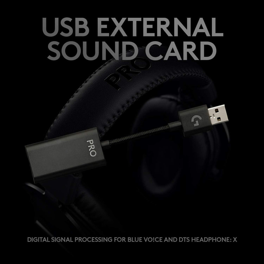 Logitech G Pro X Wired Gaming Headset: Blue VO!CE Detachable Boom Mic, DTS 7.1, 50 mm Drivers, USB/3.5mm Aux, Spare Memory Foam Ear Pads, USB DAC & Bag Included - Black