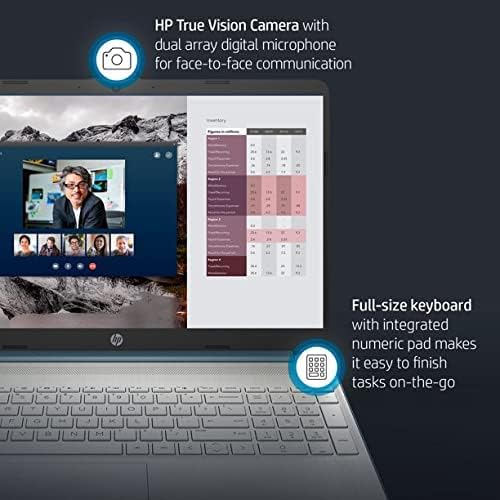 HP 15.6" Laptop, FHD, AMD R5-5500U, 8GB RAM, 256GB SSD, USB Type-C and USB Type-A, HDMI, Built-in Microphone/Webcam, Windows 11, Spruce Blue