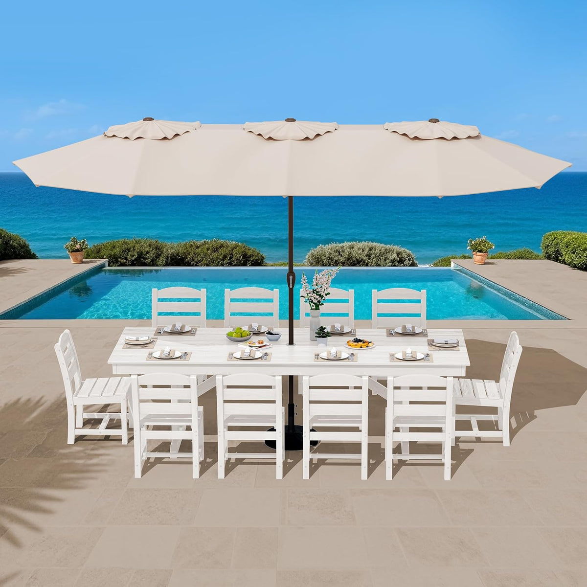 SERWALL Outdoor Armless Dining Chairs Set of 4, All-Weather HDPE Patio Chair with 19.7" Widened Seat, for Backyard, Garden, White