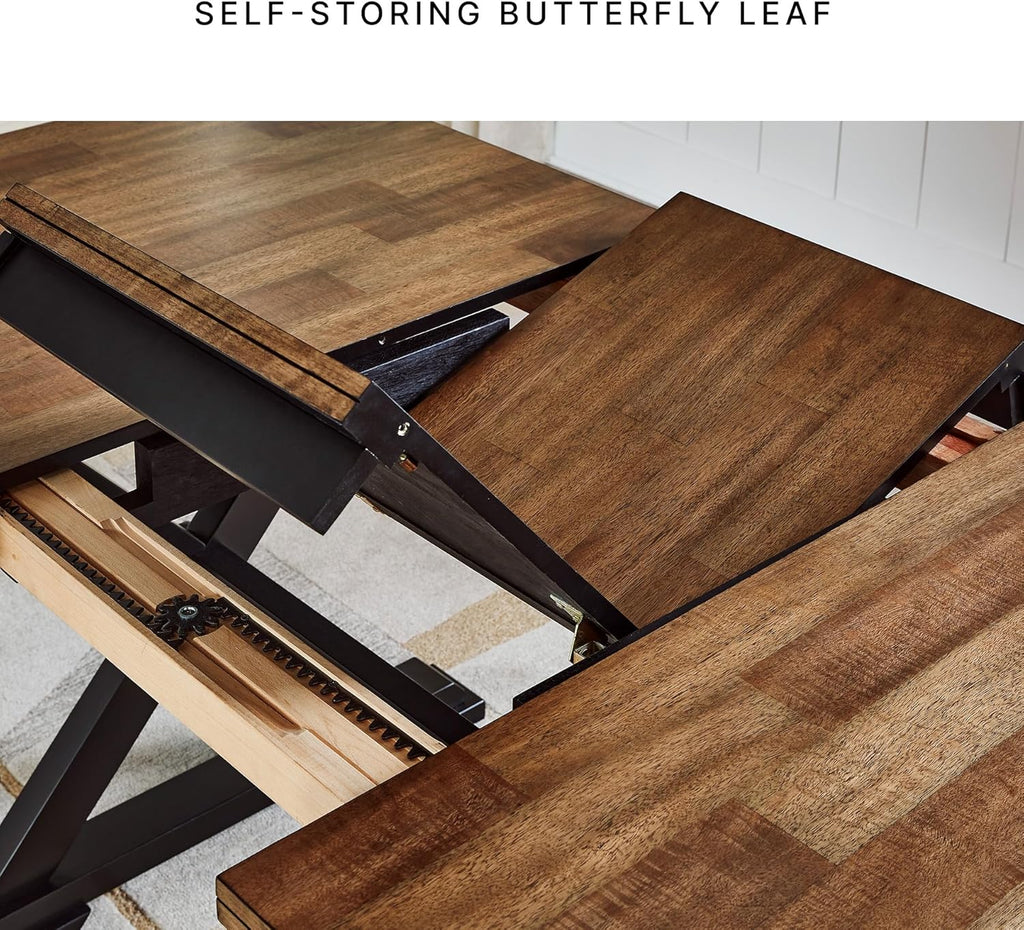 Signature Design by Ashley Wildenauer Dining Extension Table, Self-Storing Butterfly Leaf, Seats 8, Hardwood Solids, 40" W x 78" D x 30.13" H, Black & Dark Brown