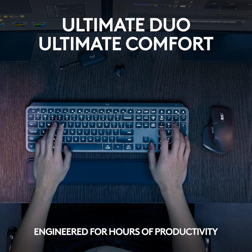 Logitech MX Keys S Combo - Performance Wireless Keyboard and Mouse with Palm Rest, Customizable Illumination, Fast Scrolling, Bluetooth, USB C, for Windows, Linux, Chrome, Mac,Color Graphite.