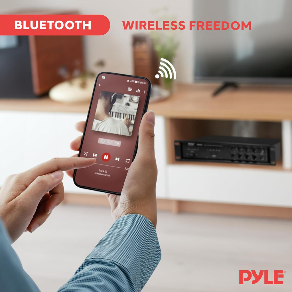 Pyle Bluetooth PA Mixing Amplifier - 500W Home Audio Rack Mount Stereo Power Amplifier, Digital LED Display, USB/AUX/Mic, Optical/Coaxial, AC-3, 70V/100V Output - PMX3500PH