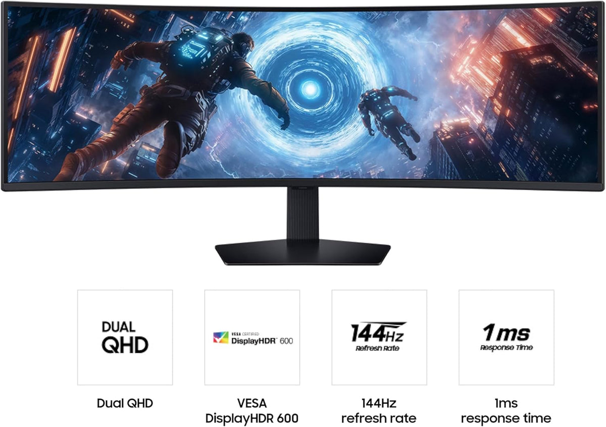 SAMSUNG 49-inch Odyssey G9 (G91F) DQHD, 144Hz, Curved Gaming Monitor, Ultra-Wide 32:9 Screen, DisplayHDR 600, AMD FreeSync™ Premium Pro, Ergonomic Stand, LS49FG910ENXZA, 2025
