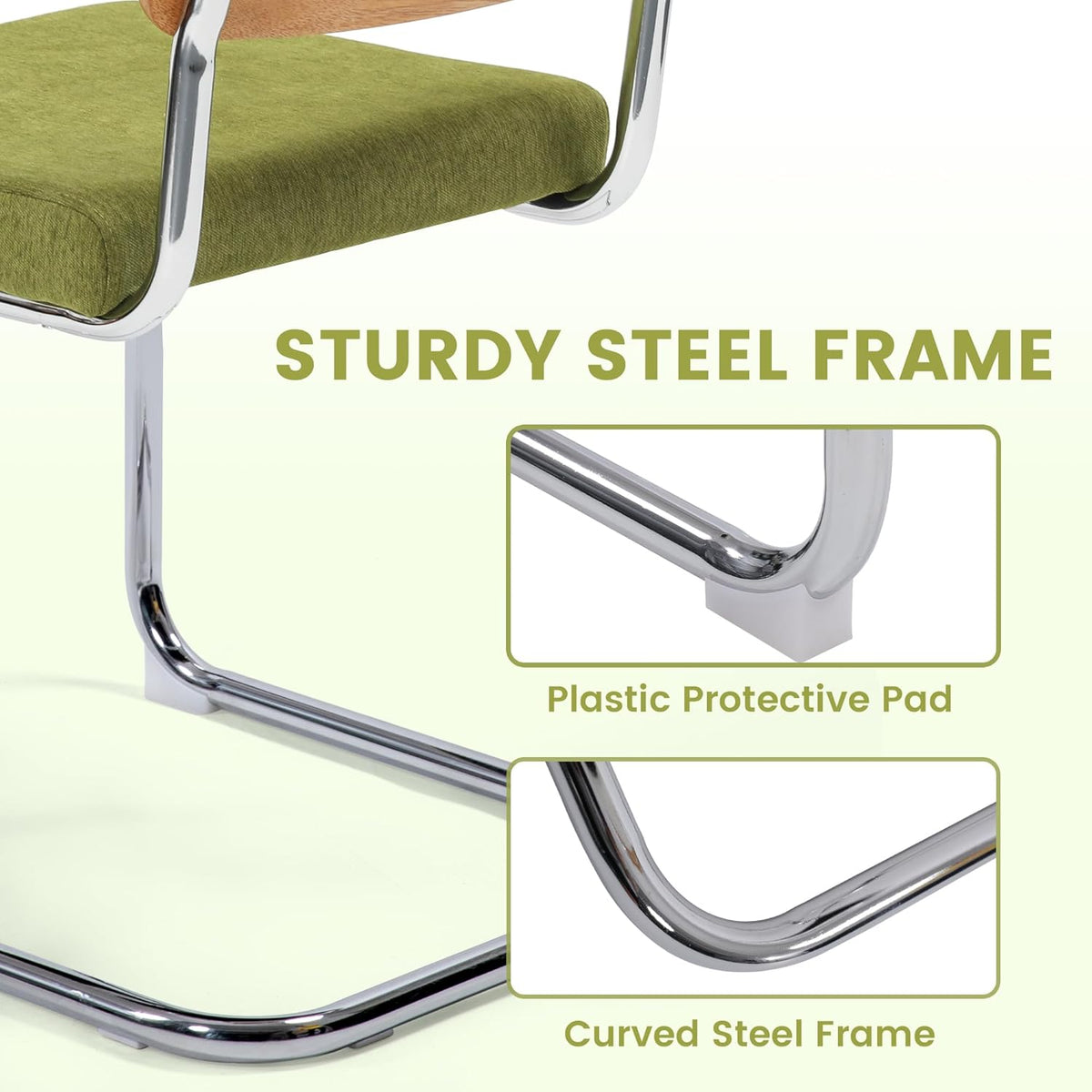 KROFEM Dining Chairs Set of 4, Modern Rattan Kitchen Chairs, Mid Century Modern Design, Polished Chrome Frame, Upholstered Seat, Green