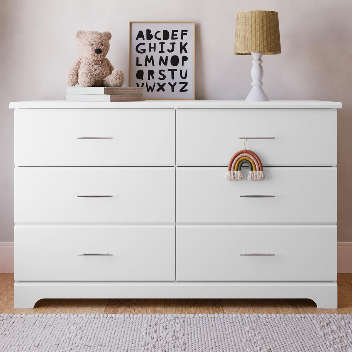 Storkcraft Brookside 6-Drawer Dresser (White) – GREENGUARD Gold Certified, White Dresser for Bedroom, Kids & Nursery Storage Chest, Safety Interlocking Drawers, Pre-Installed Tracks, Kids Chest