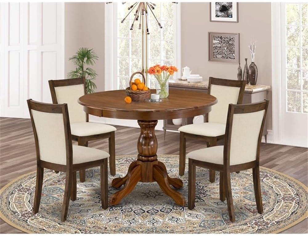 East West Furniture HBMZ5-AWA-32 5 Piece Dining Room Furniture Set Contains a Round Dining Table and 4 Parson Chairs, 42x42 Inch, Antique Walnut