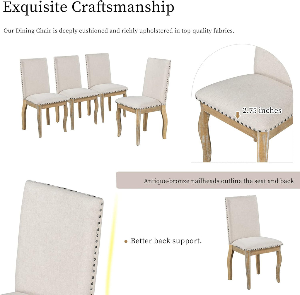Harper & Bright Designs 5-Piece Farmhouse Extendable Round Dining Table and Upholstered Chair Set With Shelf for Family Dining Area