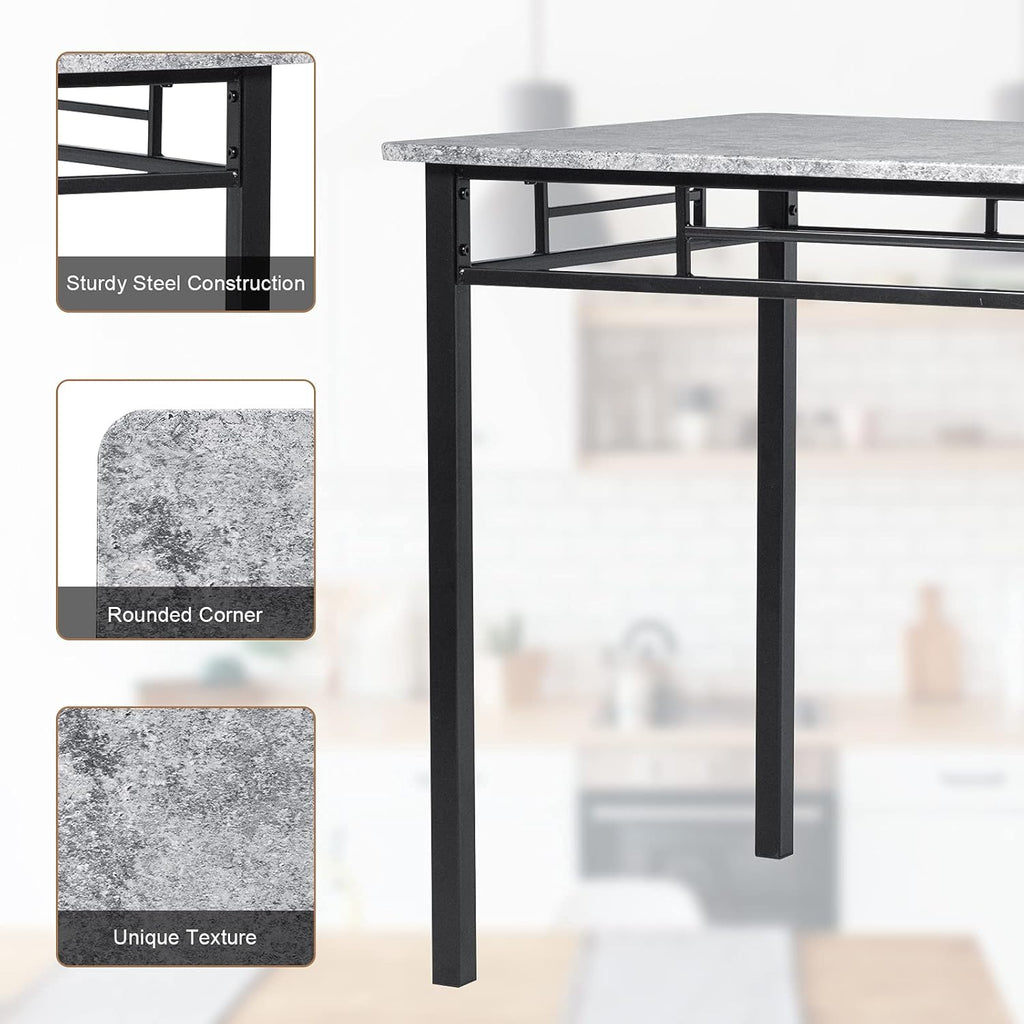 COSTWAY 5-Piece Kitchen Dining Set, Marble Dining Table Set with Sponge Cushion and Metal Structure, Modern Kitchen Table Set for Apartment, Restaurant and Cafe, Grey and Black