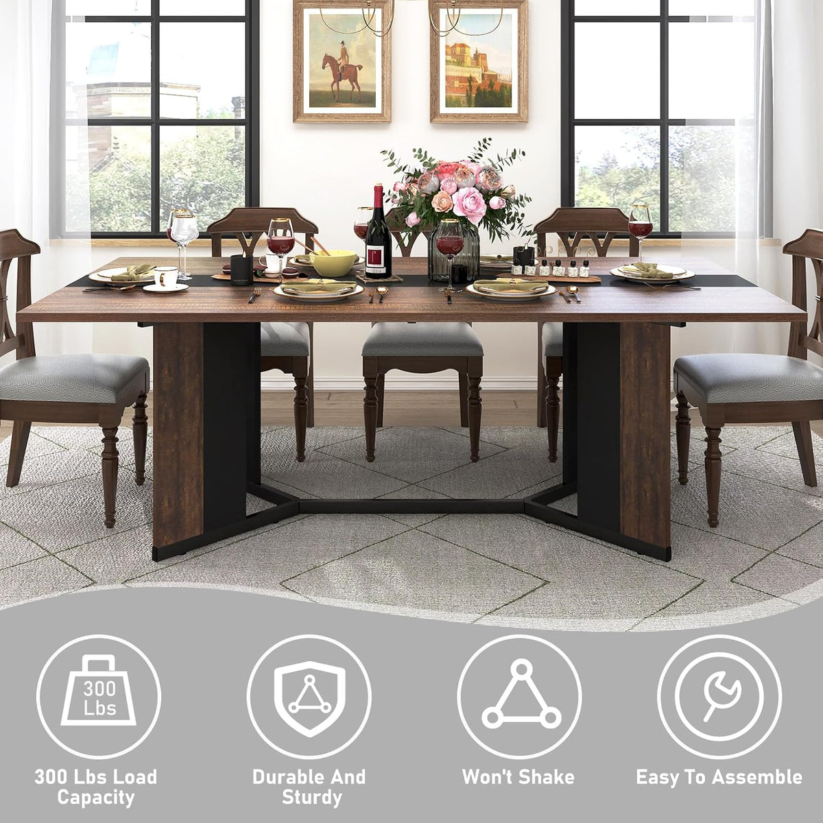 Hlivelood 70Inch Large Dining Table for 4 6 People,Wooden Rectangular Kitchen Table W/Waterproof Tabletop,Large Rectangle Furniture W/Adjustable Legs,Brown Dinner Table for Kitchen Dining Room(71IN)