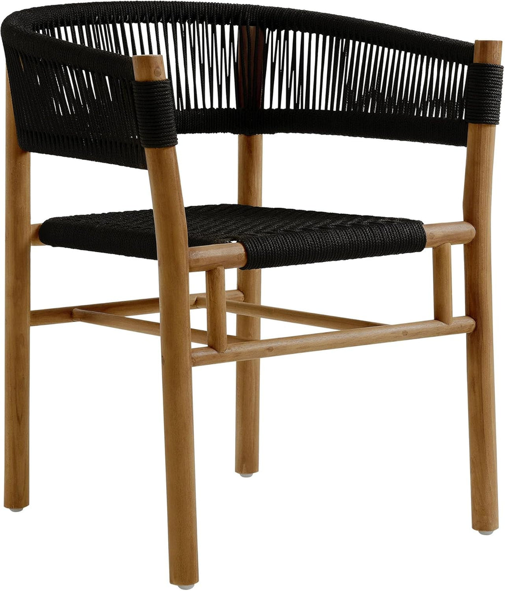 Modway Vienna Outdoor Patio Teak Wood Dining Armchairs with Curved Back Set of 2 in Natural Black – Weather-Resistant Woven Rope Patio Chairs – Stackable Outdoor Accent Chairs for Backyard, Garden