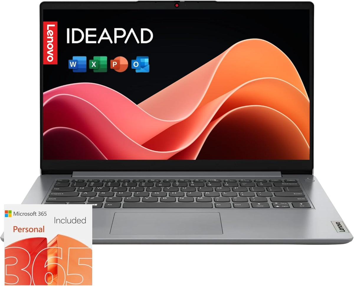 Lenovo IdeaPad 1i Laptop with Office 365 Home and Business • 128GB SSD • 4GB RAM • Intel Core • 14 Anti-Glare Screen • WiFi-6 • 11HR Battery • Windows 11 no Mouse