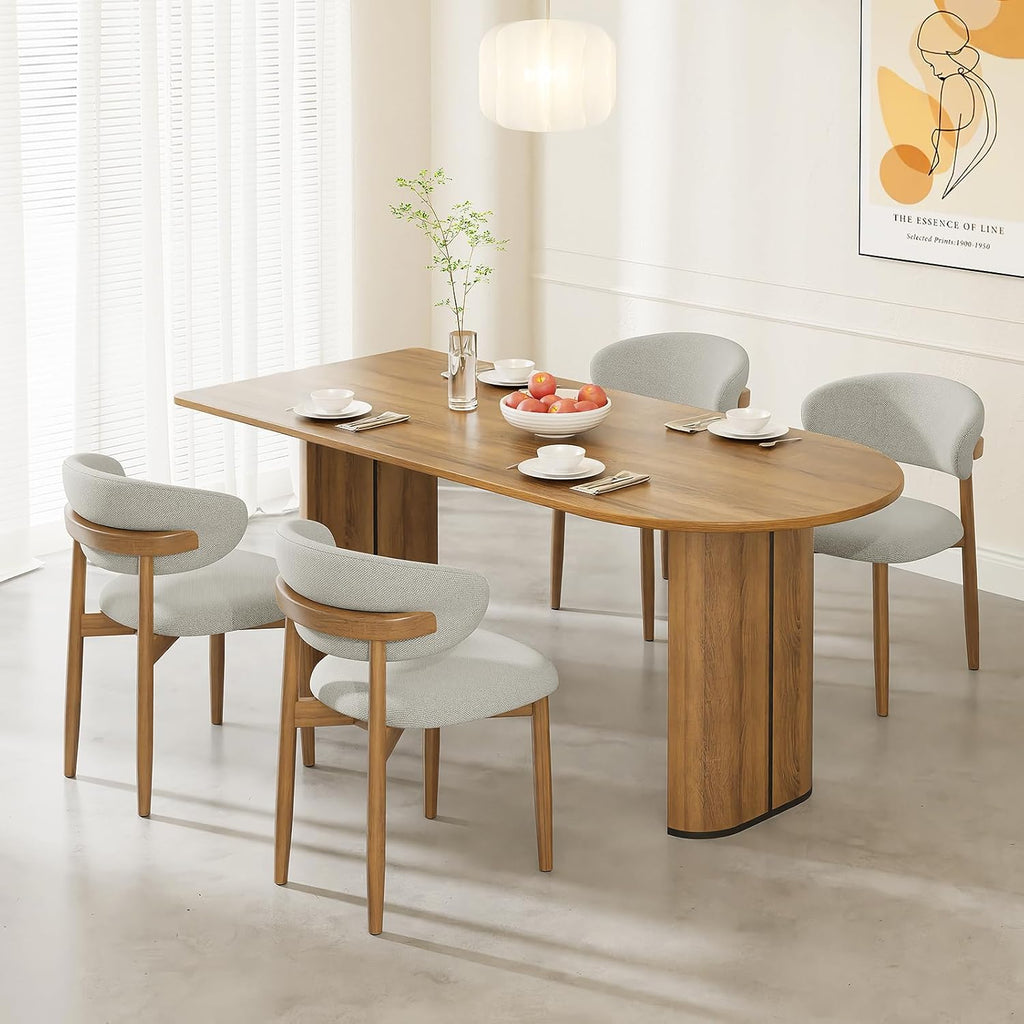 LEVELEVE Wooden Dining Chairs Set of 4,Farmhouse Kitchen Chairs with Curved Back,Modern Fabric Upholstered Chairs for Dining Room,Grey