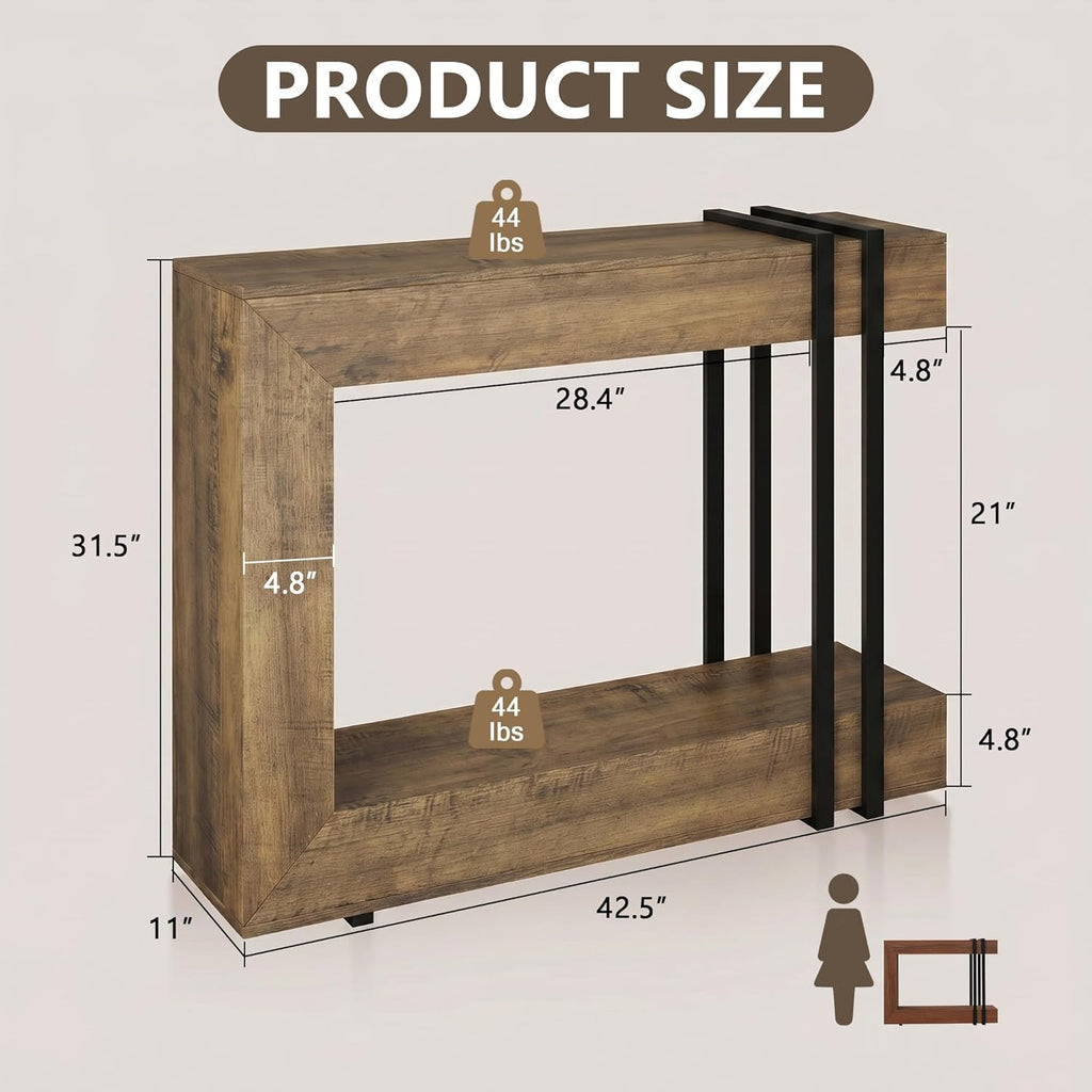 Einhomn 42.5" Console Table Behind Couch, 2-Tier Narrow Entryway Table with Storage, Wood Sofa Tables for Hallway/Entrance/Living Room/Foyer, Rustic Brown
