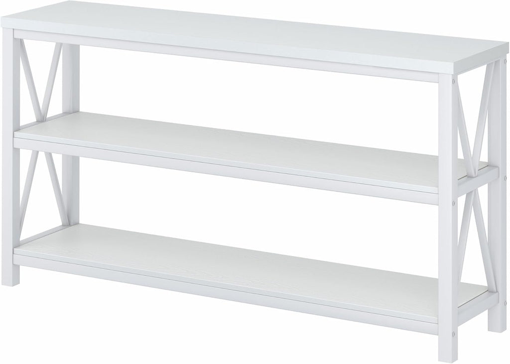 FATORRI Console Table for Entryway, Long Sofa Table with 3 Tier Shelves, Modern White Hallway Tables for Living Room (55 Inch, White Oak)
