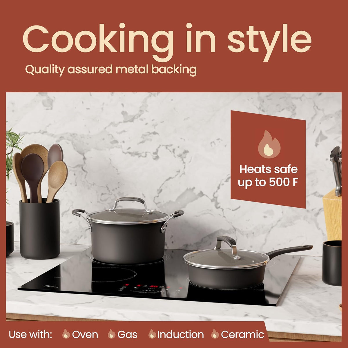 Pots and Pans Set, 22-Piece Non Stick Cookware & Bakeware Sets with Plaid Pattern, Stackable Design, Dishwasher Safe, Stain-resistant, Oven & All-Stove Safe, Tempered Glass Lid, Black