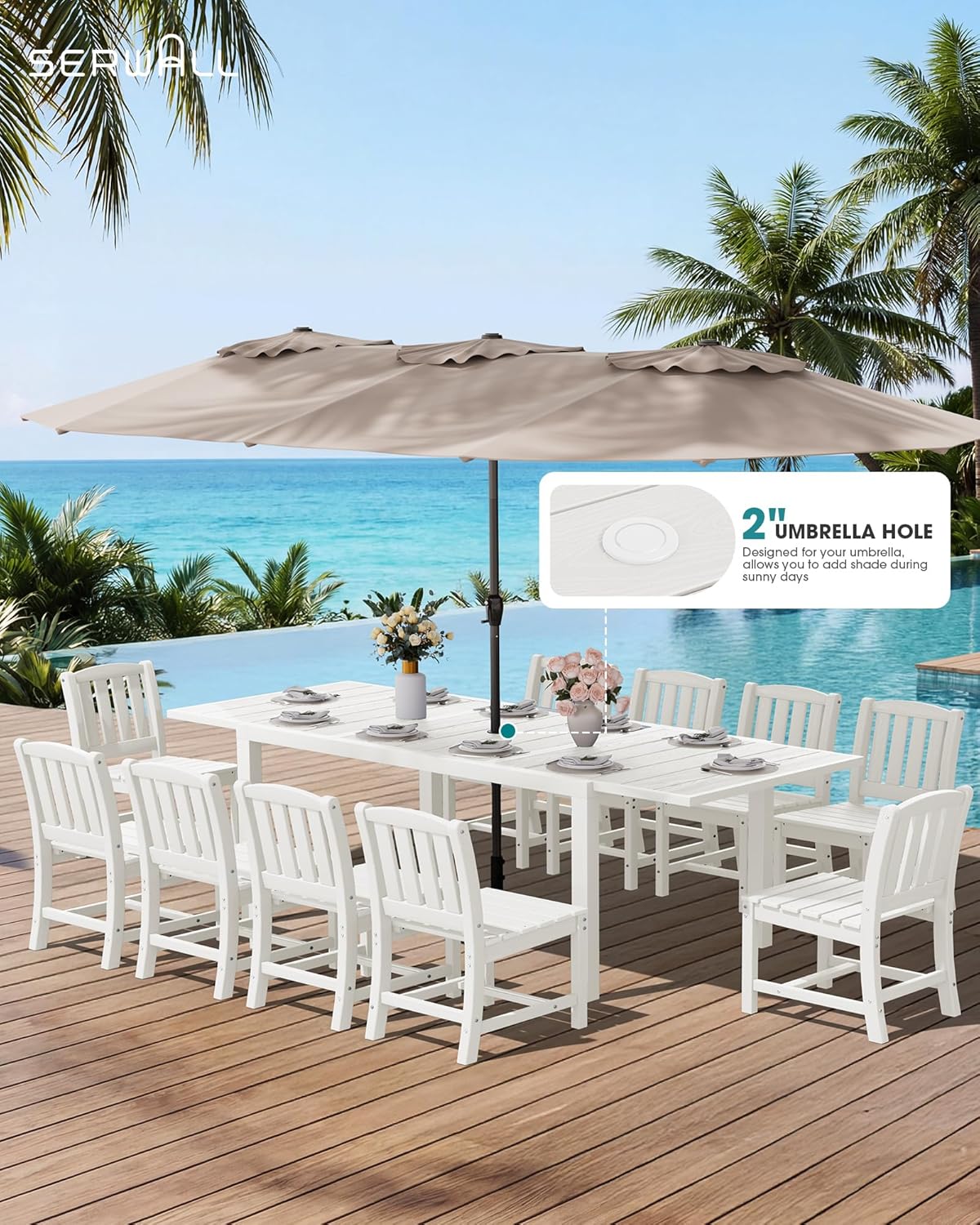 SERWALL Outdoor Dining Chairs Set of 2, All-Weather HDPE Patio Armless Chairs Suitable Outdoor Dining Table, White