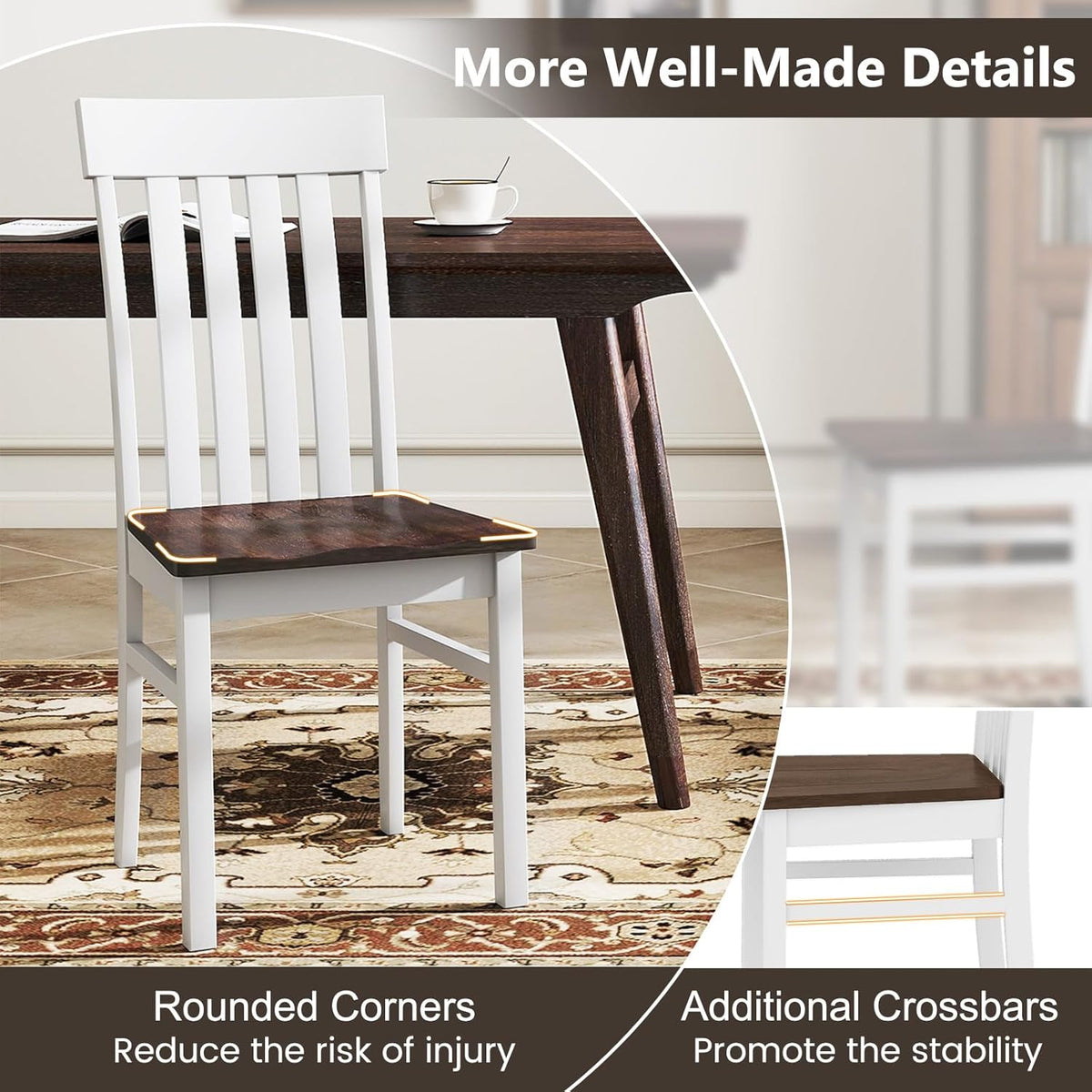 Giantex Wooden Dining Chairs Set of 4, Farmhouse Kitchen Chair with Hollowed Backrests & Rubber Wood Seats, Rustic Wood Side Chairs for Home Living Room Restaurant