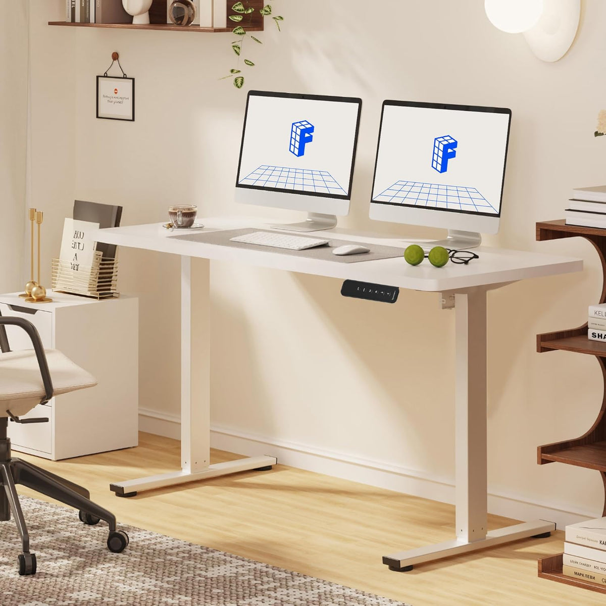 FLEXISPOT Standing Desk, 48" x 24" One-Piece Desktop, Height Adjustable Computer Desk for Home Office, White Frame & White Top (One Package)