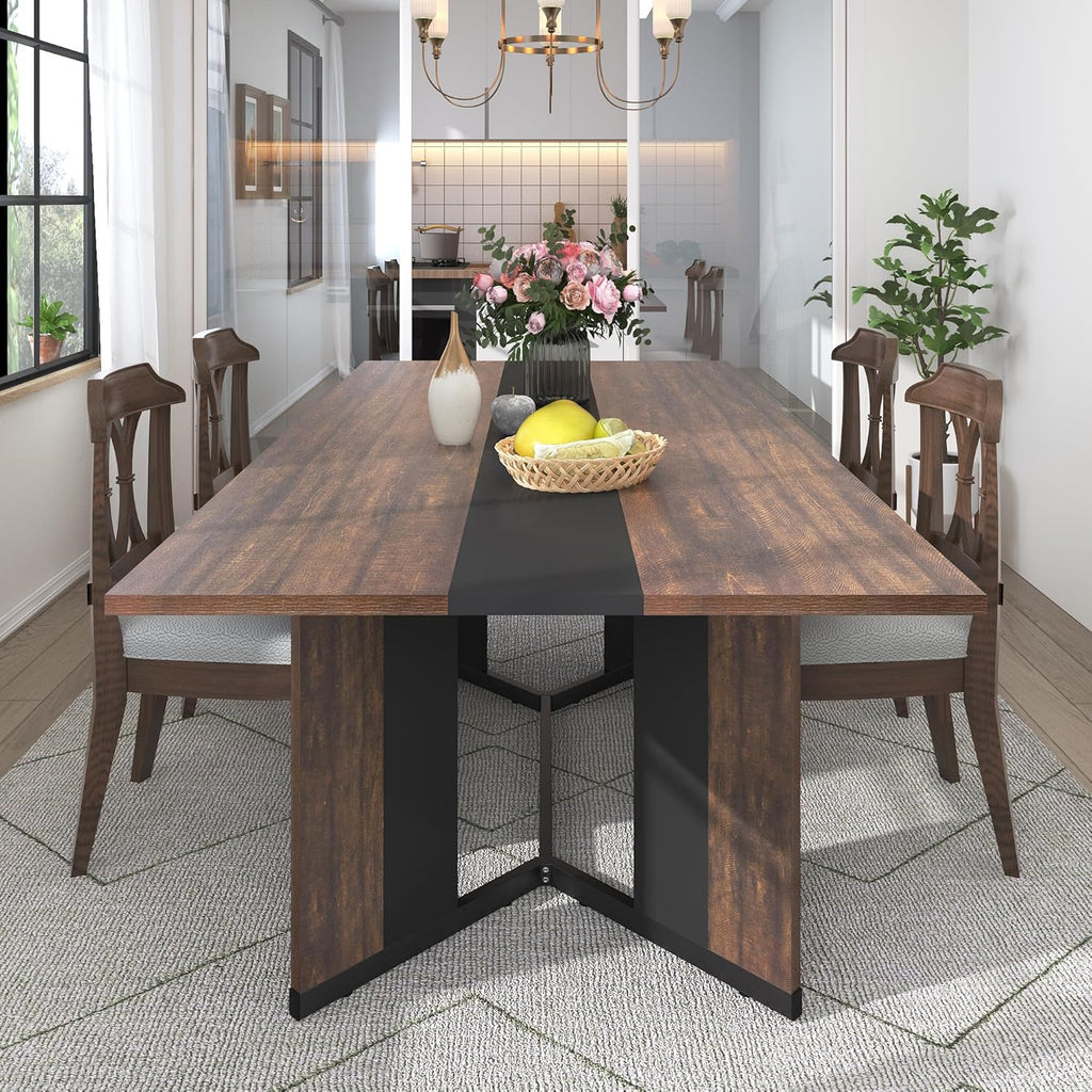 Hlivelood 70Inch Large Dining Table for 4 6 People,Wooden Rectangular Kitchen Table W/Waterproof Tabletop,Large Rectangle Furniture W/Adjustable Legs,Brown Dinner Table for Kitchen Dining Room(71IN)