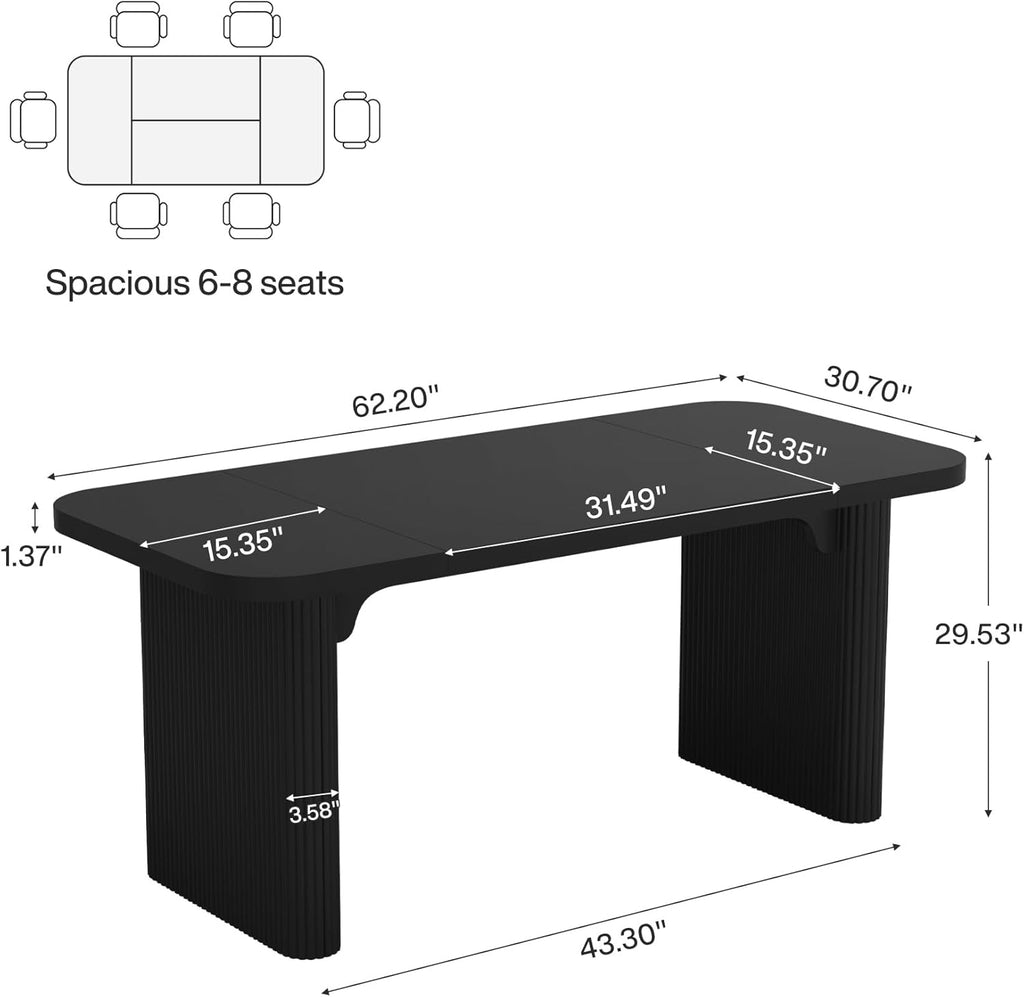Tribesigns Dining Table for 4-6, Rectangular Wood Kitchen Tables with Double Pedestal, 62-Inch Dinner Tables for Dining Room, Living Room, Easy Assembly, Only Table (Black)