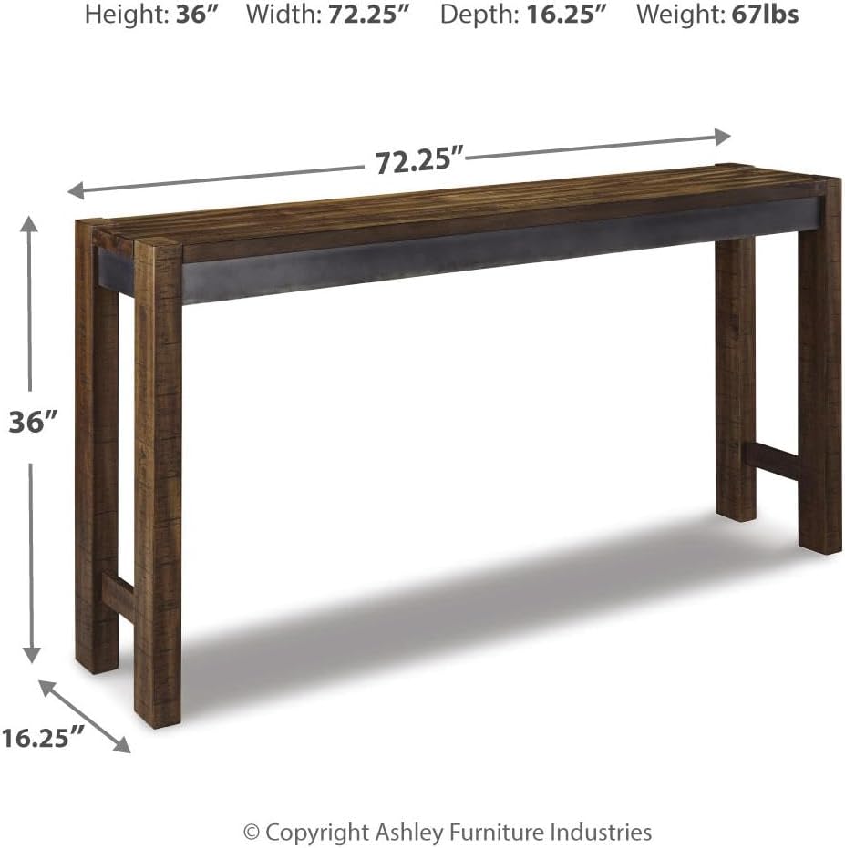 Signature Design by Ashley Furniture Torjin Long Counter Height Table, Seats up to 3, Wood, 72.13" W x 16" D x 36" H, 2-tone Brown