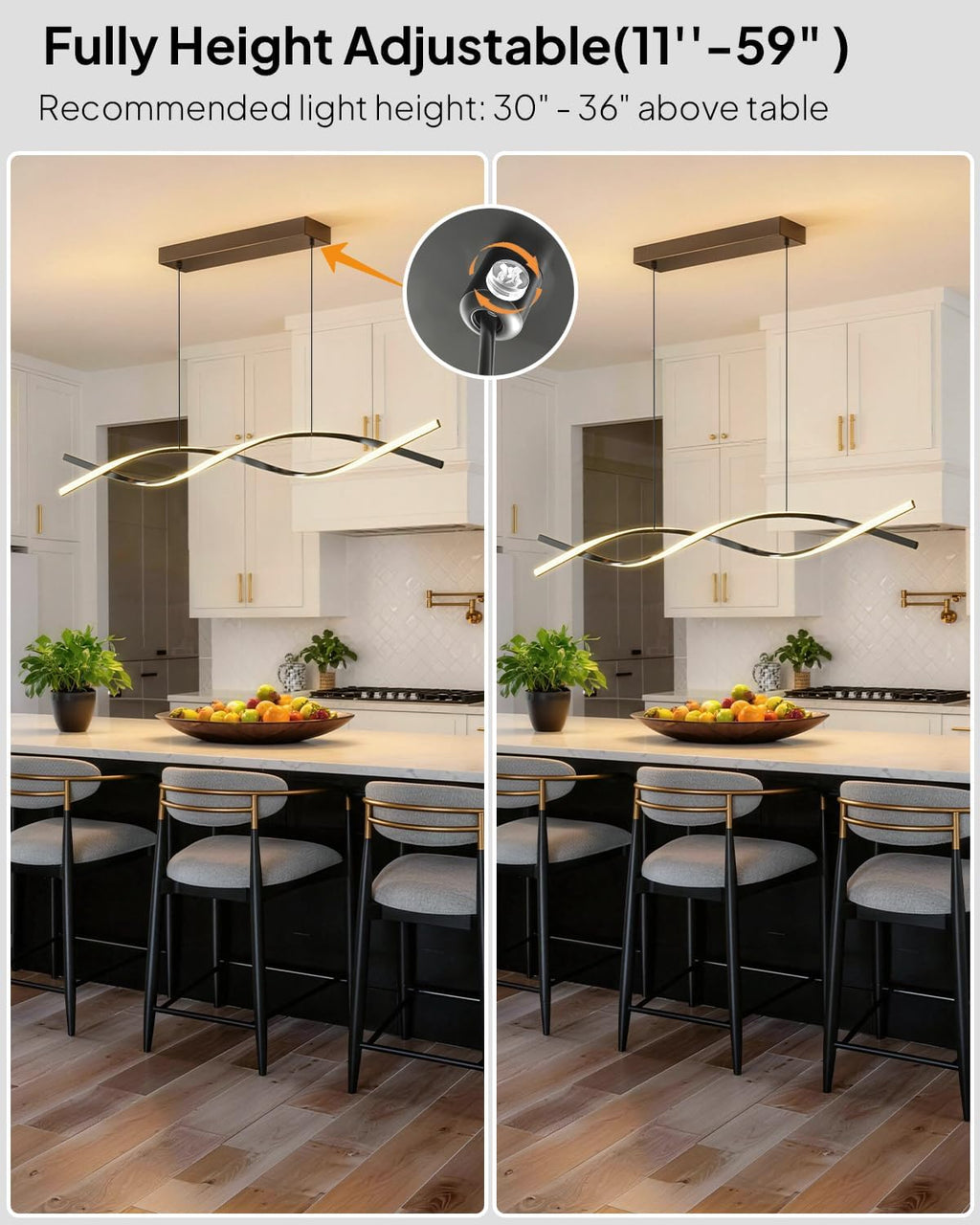 39.4in Modern Chandeliers for Dining Room, 3000K-6000K Adjustable & 10%-100% Dimmable Island Lights for Kitchen, Dining Table Lights Over Dining Areas, Workbench
