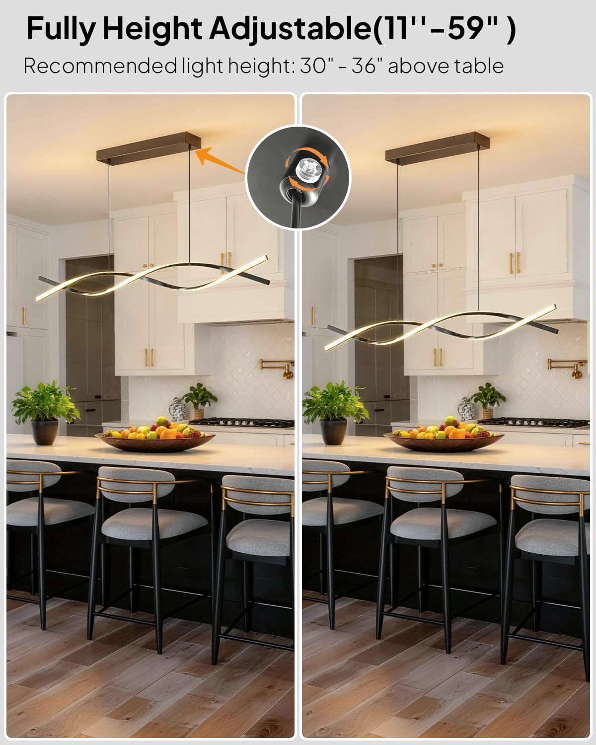 39.4in Modern Chandeliers for Dining Room, 3000K-6000K Adjustable & 10%-100% Dimmable Island Lights for Kitchen, Dining Table Lights Over Dining Areas, Workbench