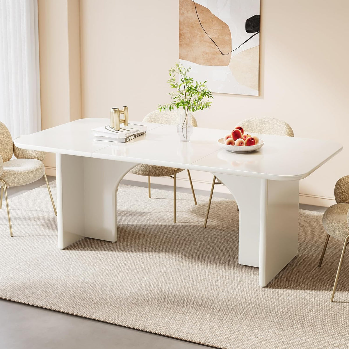 Tribesigns Modern White Dining Table for 4-6 People, 63" Large Rectangle Kitchen Table with Arch Design Legs, Dinner Table Kitchen & Dining Room Furniture