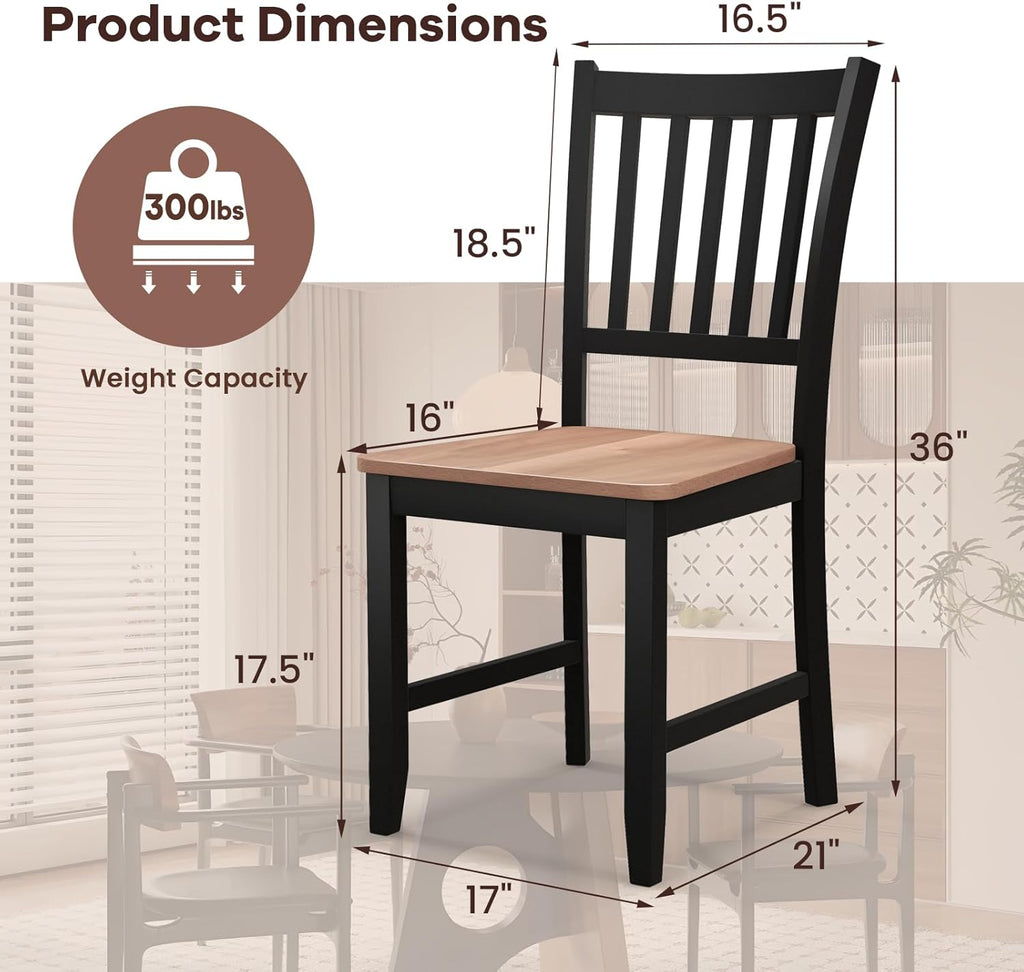 NAFORT Wood Dining Chairs Set of 4, High Back Kitchen Chairs with Solid Rubber Wood Legs, Non-Slip Foot Pads, Max Load 300 Lbs, Farmhouse Seat Dining Room Chairs