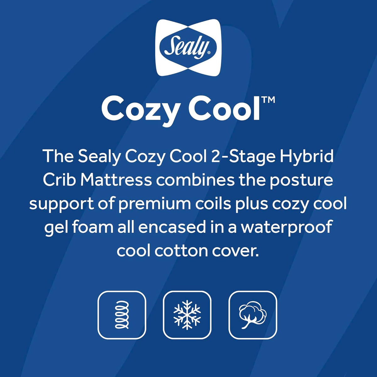 Sealy Baby Cozy Cool Hybrid Breathable Crib Mattress, GREENGUARD GOLD Certified, Made in USA, Cooling Foam, 2 Stage, Toddler Bed Fit, 204 Coils & Cotton Cover, Safety & Quality Tested, 52x28"