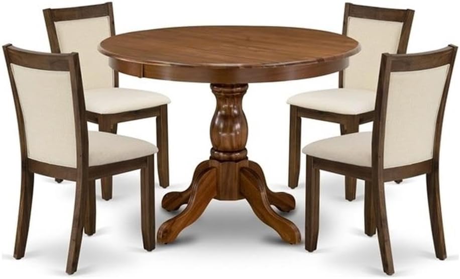 East West Furniture HBMZ5-AWA-32 5 Piece Dining Room Furniture Set Contains a Round Dining Table and 4 Parson Chairs, 42x42 Inch, Antique Walnut