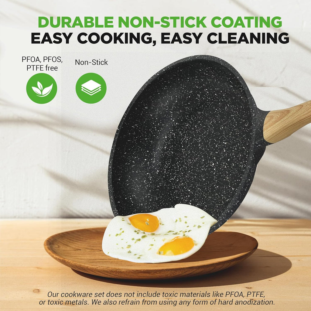 NutriChef 22-Piece Black Marble Non-Stick Cookware and Bakeware Set - Professional Home Kitchen Collection with Multi-Sized Pots, Pans, and Heat-Resistant Tools