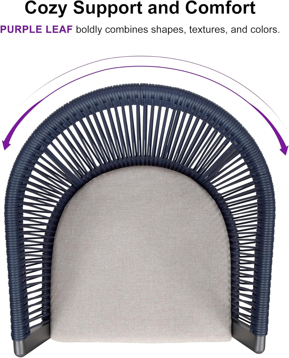 PURPLE LEAF 2 Pieces Outdoor Dining Chairs All-Weather Rattan for Lawn Garden Backyard Deck Patio Dining Chairs with Cushions, Navy Blue and Gray