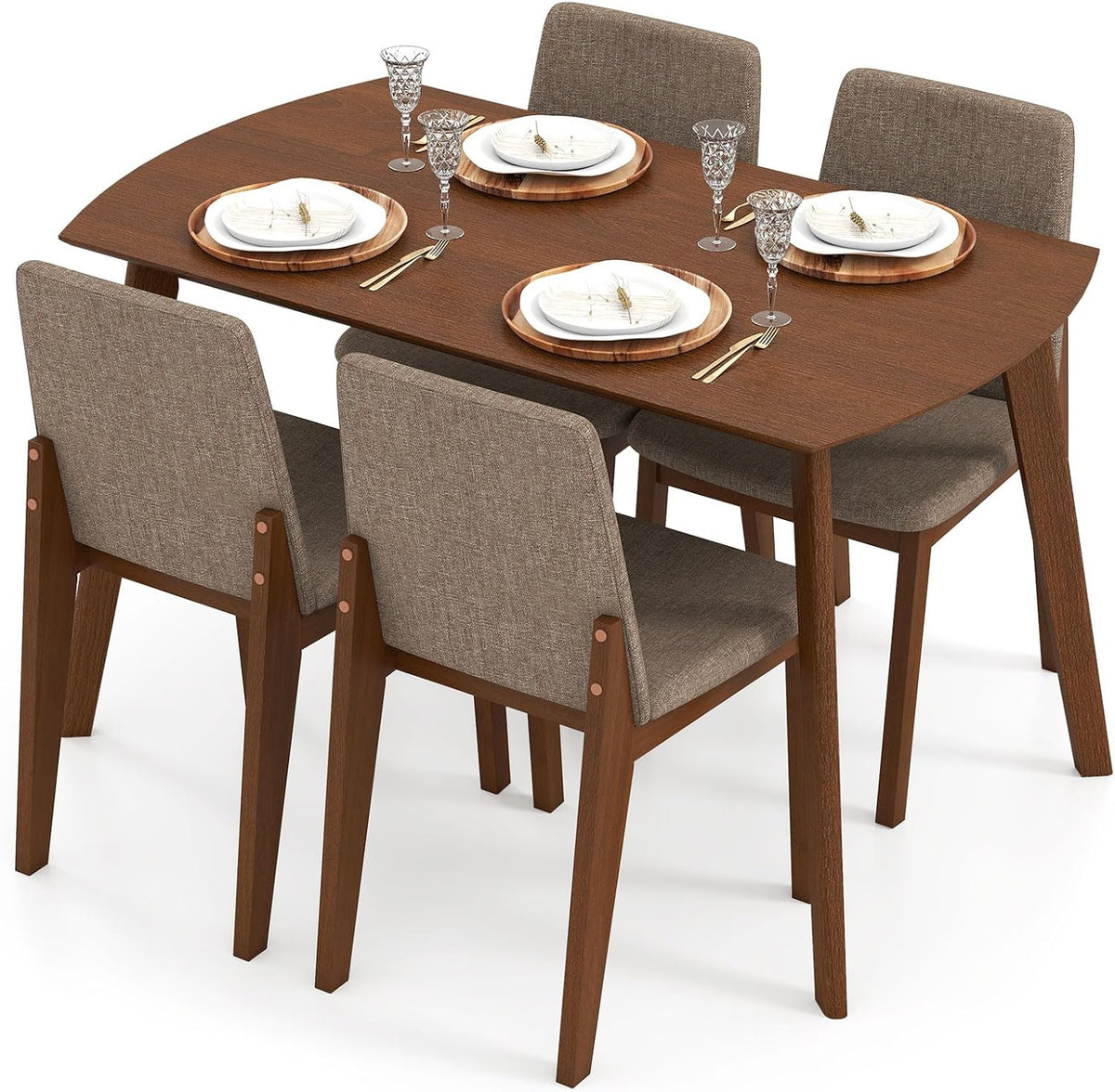 Giantex Dining Table Set for 4, Rectangular Kitchen Table and Chairs Set w/Rubber Wood Frame, Padded Seats & Backrests, Space-saving Dinette Set for Small Space, Apartment, Dining Room, Breakfast Nook