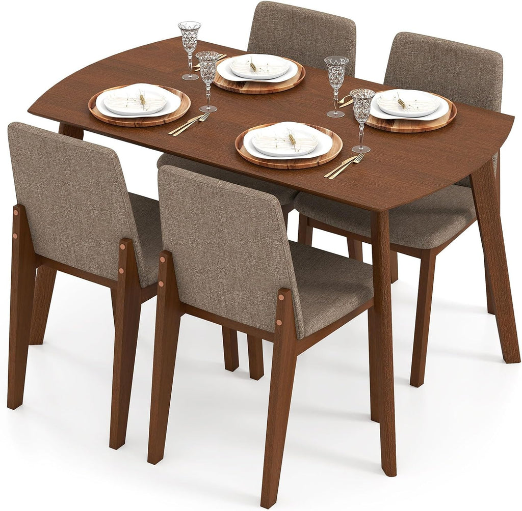 Giantex Dining Table Set for 4, Rectangular Kitchen Table and Chairs Set w/Rubber Wood Frame, Padded Seats & Backrests, Space-saving Dinette Set for Small Space, Apartment, Dining Room, Breakfast Nook