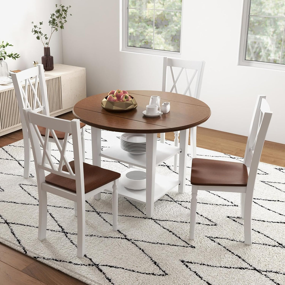Giantex Dining Room Chairs Set of 4 White - Wooden Farmhouse Kitchen Chairs with Rubber Wood Seat, Acacia Wood Legs, Max Load 360 Lbs, Heavy Duty Wood Armless Dining Chairs with High Back