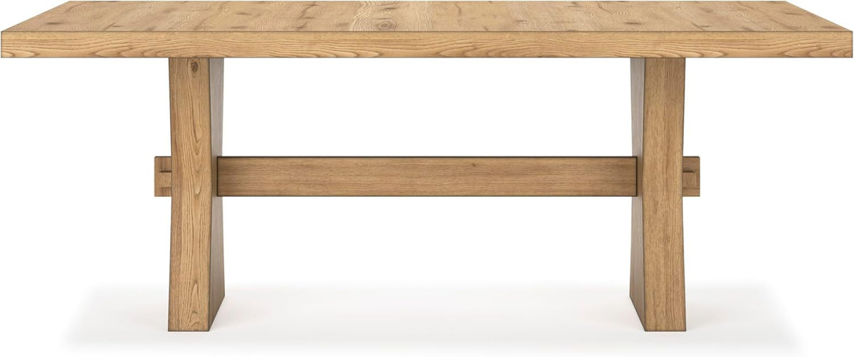 Signature Design by Ashley Galliden Farmhouse Dining Table with Extra-Thick Tabletop and Trestle Base, Light Brown