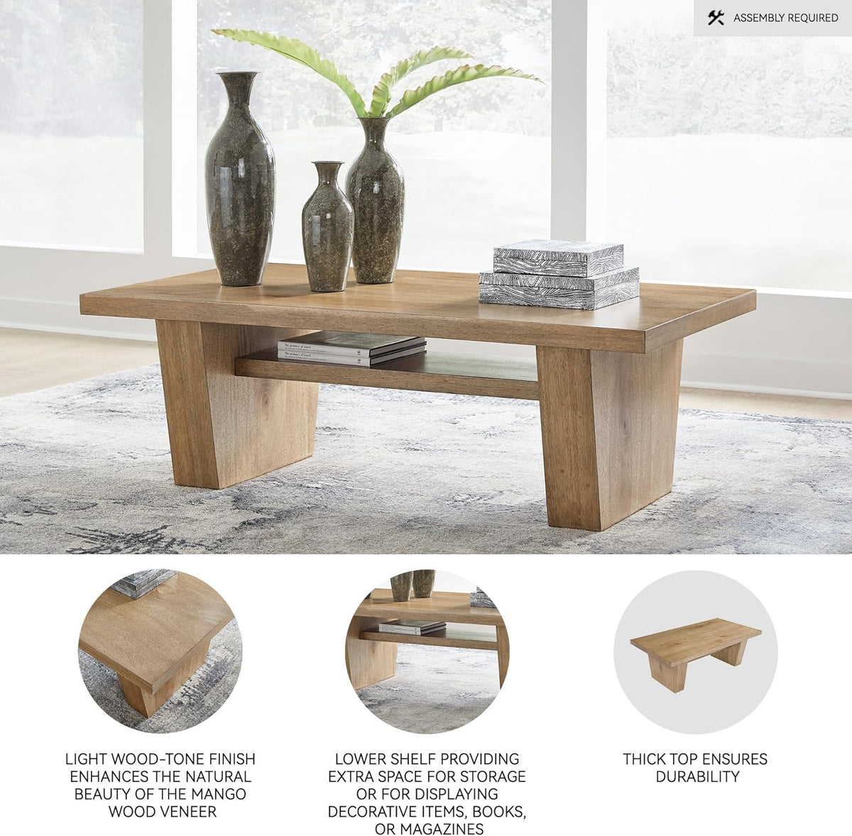 Signature Design by Ashley Kristiland Classic Cocktail Table with 1 Lower Shelf, Light Brown