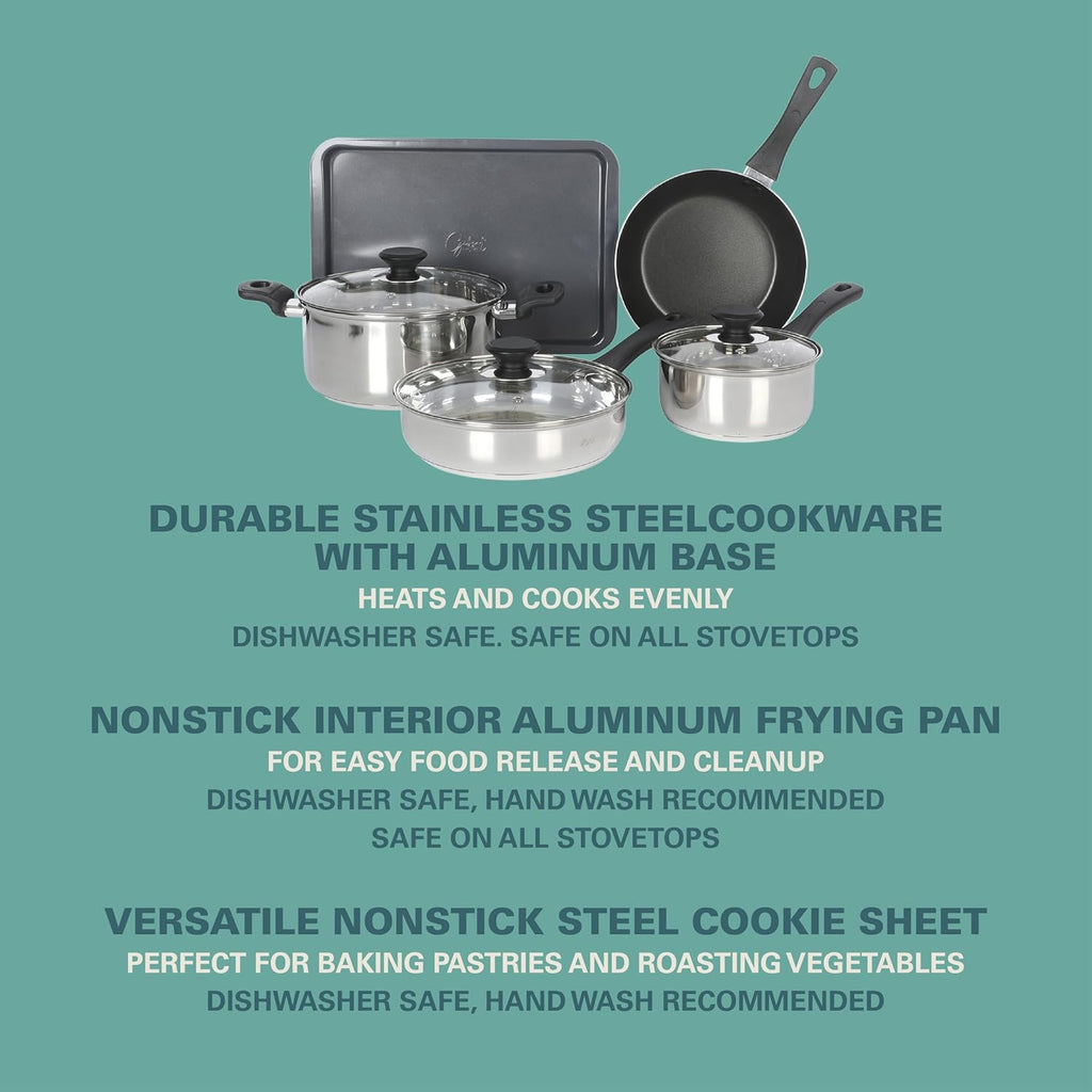 Gibson Home 74 Piece Kitchen in a Box Pots and Pans Cookware, Plates and Bowls Dinnerware, Cutlery Knife Block, Flatware Utensils, Tools & Gadgets, Storage, Glasses Set
