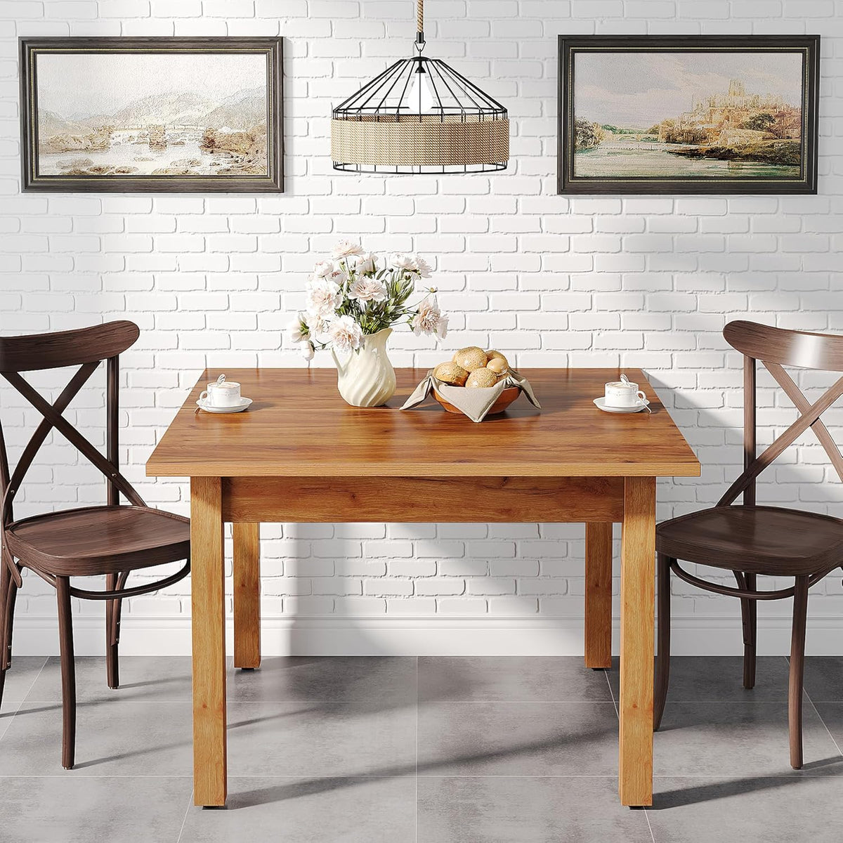 Tribesigns Wood Dining Table Farmhouse Kitchen Table for Living Room, 4-Person Square Dinner Table with Wooden Legs, Rustic Brown