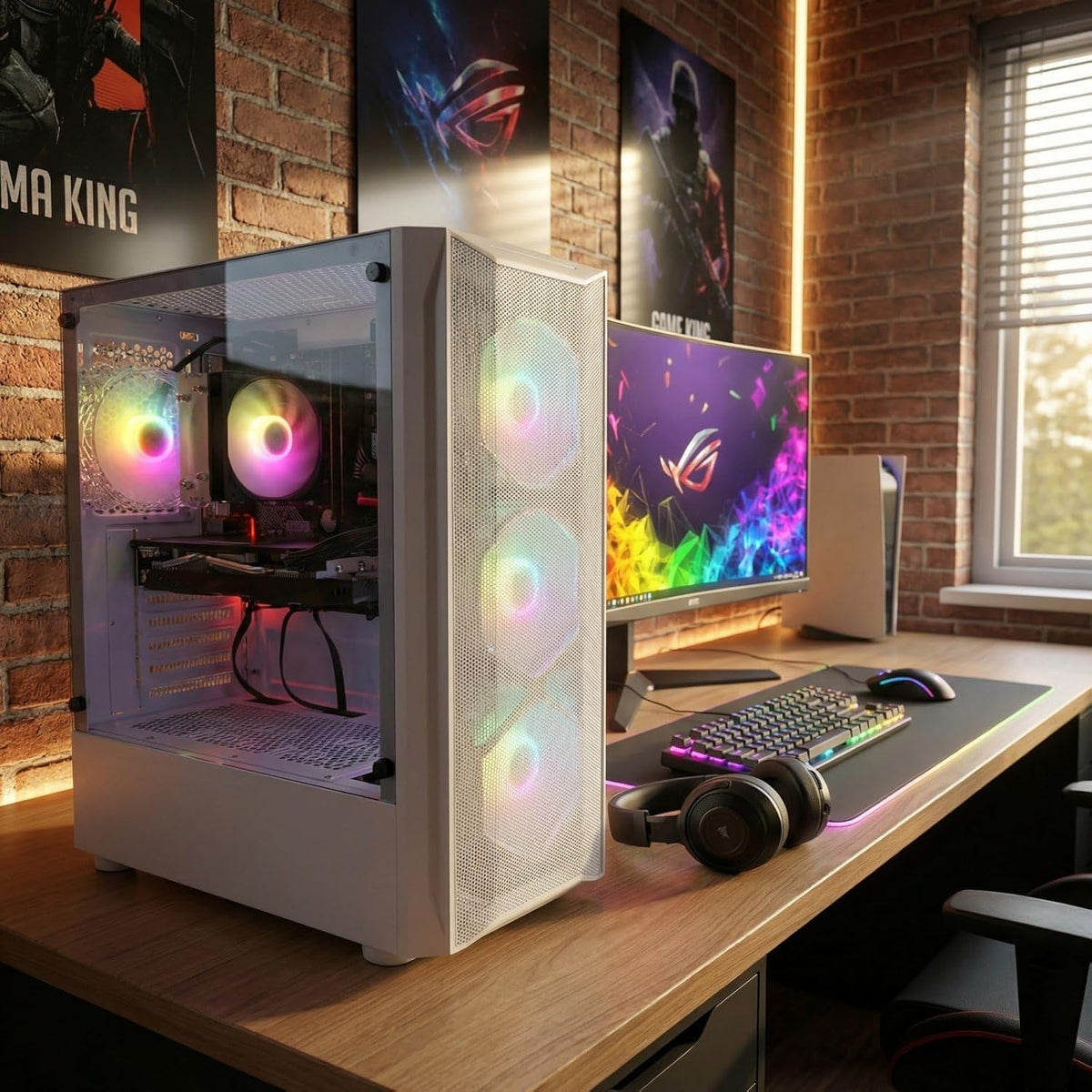 STGAubron Gaming Desktop PC, Intel Core i7 3.4G up to 3.9G, 32G RAM, 1T SSD, Radeon RX 5700 8G GDDR6, WiFi 6, BT 5.0, RGB Fan x 4, Windows 11 Home