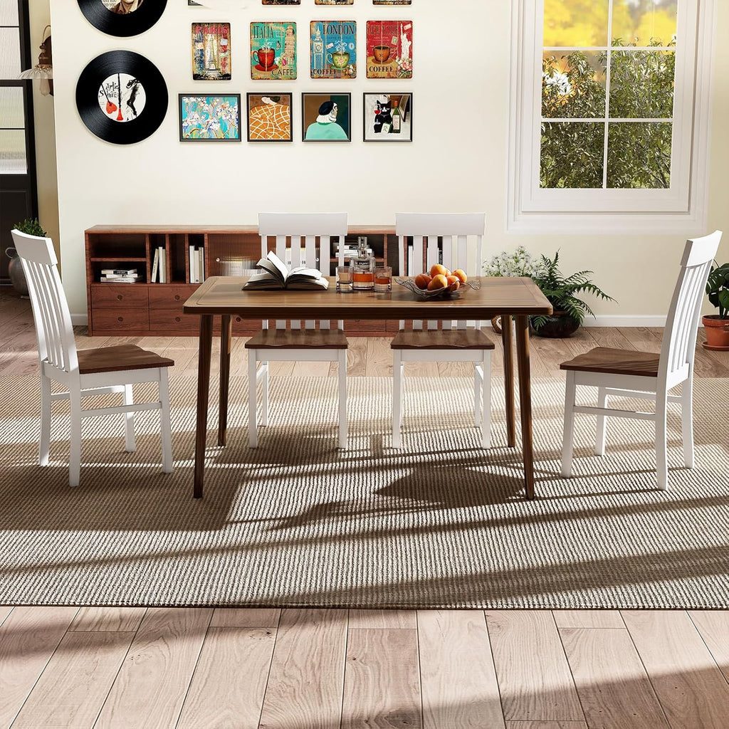 Giantex Wooden Dining Chairs Set of 4, Farmhouse Kitchen Chair with Hollowed Backrests & Rubber Wood Seats, Rustic Wood Side Chairs for Home Living Room Restaurant