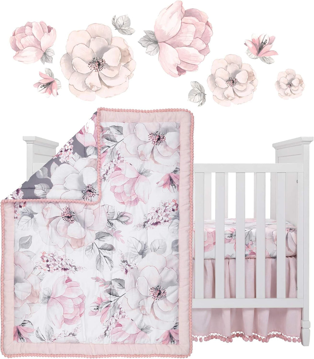 Lambs & Ivy Signature Botanical Baby Watercolor Floral 4-Piece Crib Bedding Set