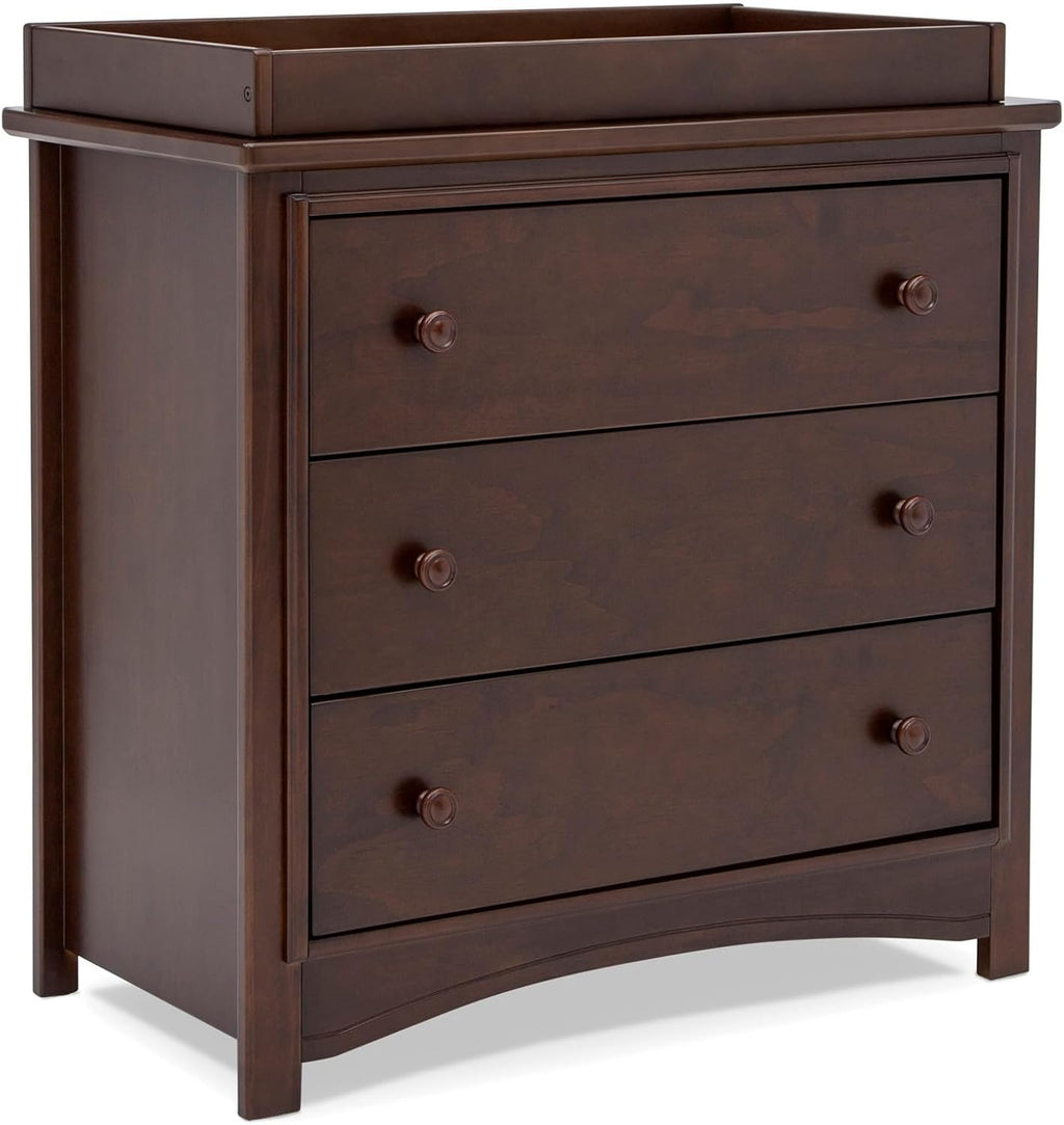Delta Children Perry 3 Drawer Dresser with Changing Top and Interlocking Drawers, Walnut Espresso