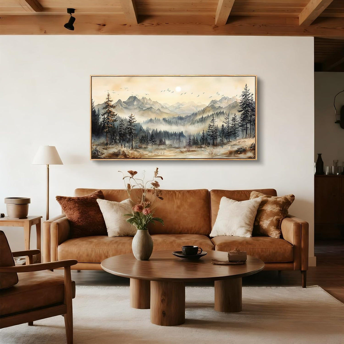 imjiayu Mountain Wall Decor, Oversized Wall Art, Large Framed Wall Art, Neutral Landscape Canvas Prints, Peaks Trees Rustic Pictures for Living Room Bedroom Dining Room Office Decoration 29"x57"