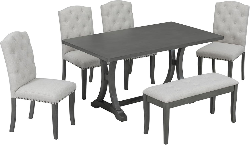 Harper & Bright Designs Classic and Traditional Style 6 - Piece Dining Set, Includes Dining Table, 4 Upholstered Chairs & Bench(Antique Gray1)