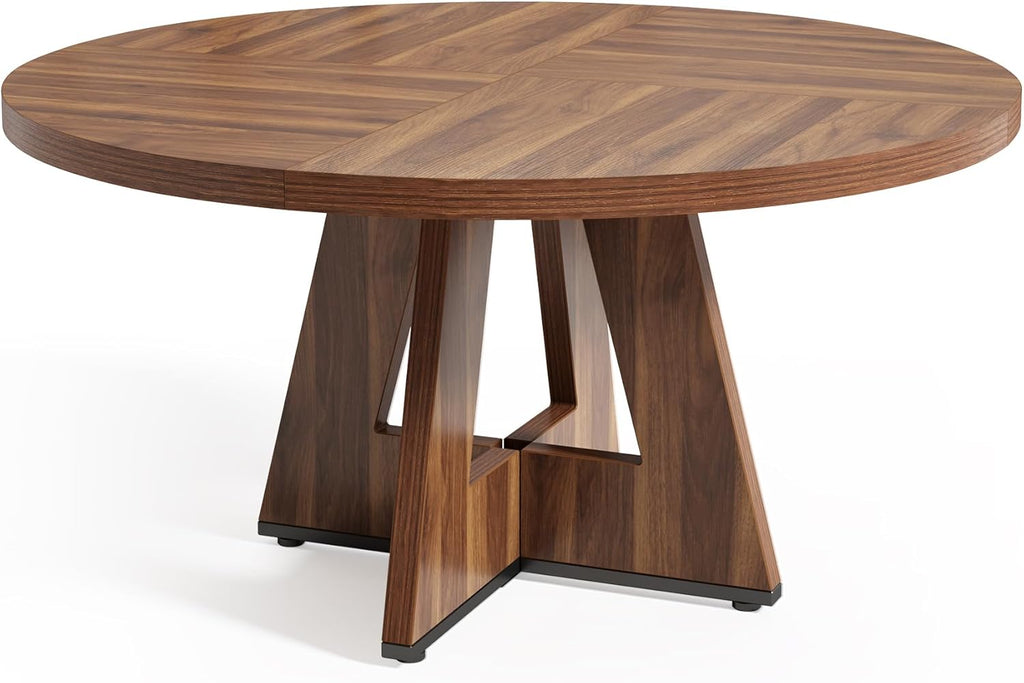 LITTLE TREE Round Dining Table for 4-6 People, 47 Inches Dining Room Table with Wooden Pedestal Base, Brown Dinner Tables, Circle Kitchen Tables for Dining Room, Kitchen, Living Room(Table Only)